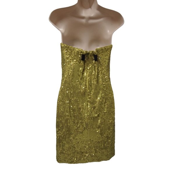 Dress the Population Womens Lemongrass M Sequin Green Strapless Mini Bodycon Era - Picture 8 of 12